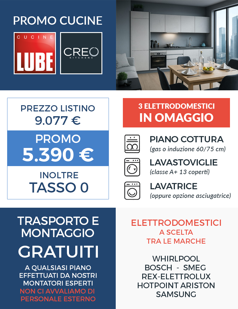 Promozione Cucine Lube e Creo con Lavatrice, asciugatrice o microonde in OMAGGIO