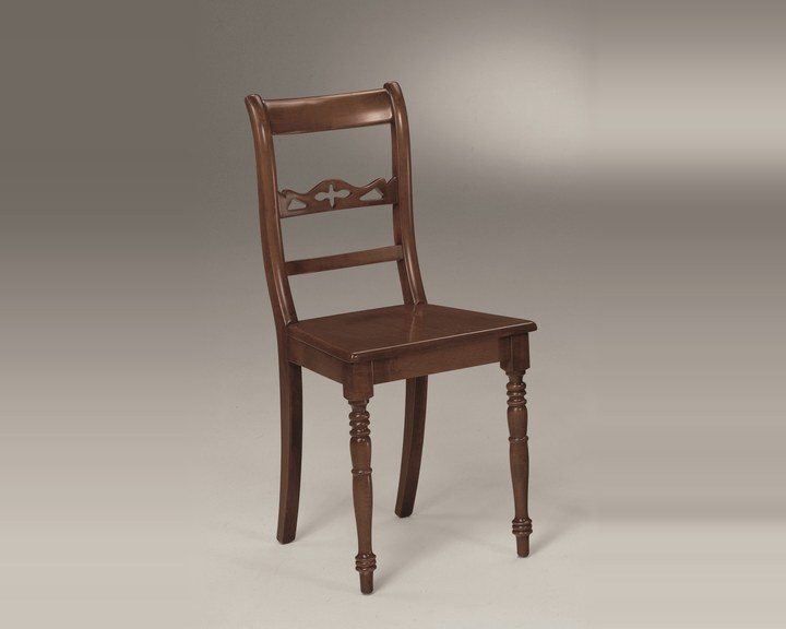 Sedia con seduta in legno in arte povera, finitura noce, con le gambe anteriori tornite
