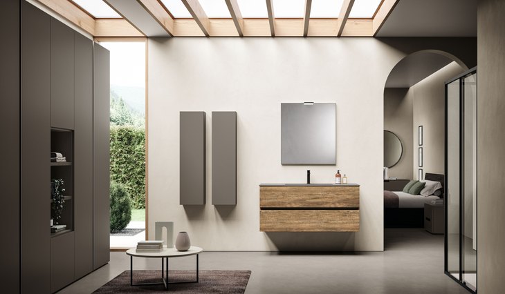 Mobile bagno sospeso con gola in HPL Forest