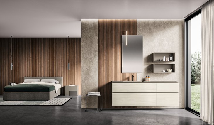 Bagno in Noce Sider aperto sulla camera da letto