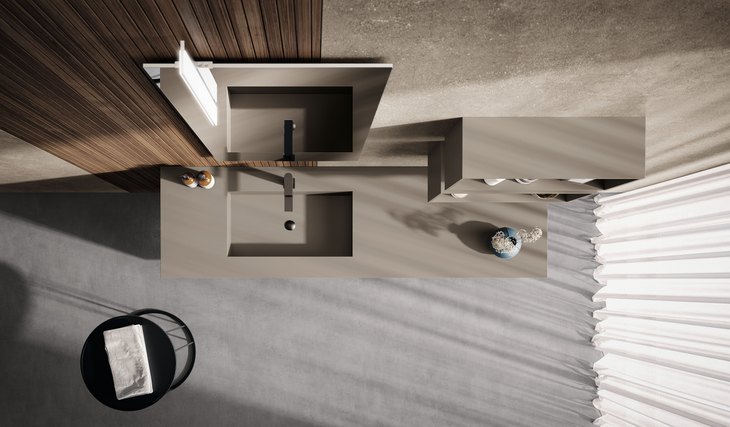 Top bagno con doppia vasca integrata visto dall'alto