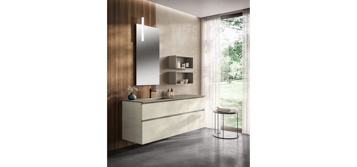 Base sospesa alta 62 cm con specchio e mensole