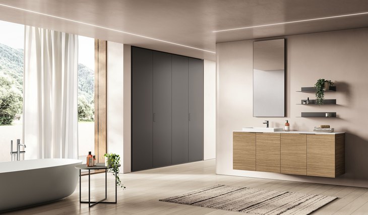 Bagno in rovere naturale con maniglia Tesla