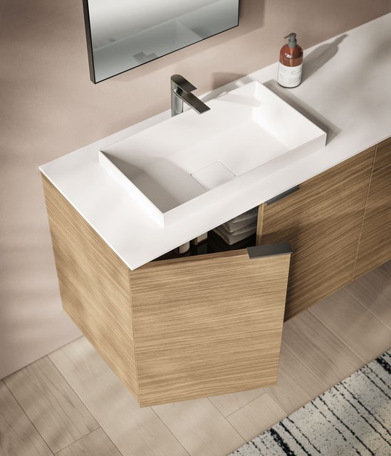 Base in rovere con lavabo integrato bianco