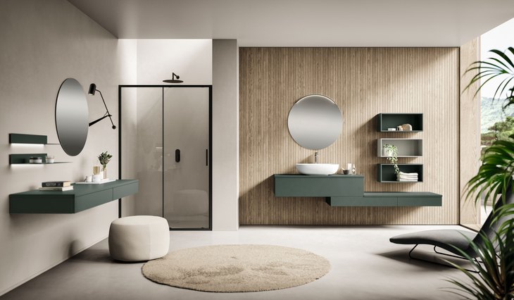 Bagno color Selva con angolo beauty e doccia