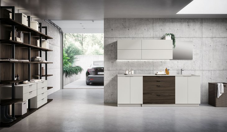 Lavanderia in garage con libreria Archimede