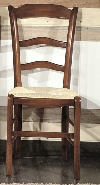 Sedia classica in legno impagliata, in noce, con lo schienale a pioli curvi