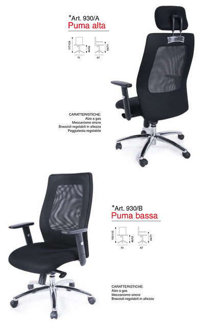 Sedia da ufficio modello Puma Alta e Puma Bassa