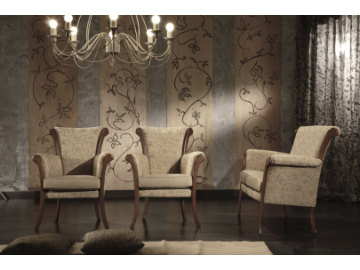 Tre poltrone arte povera art. 2207 in noce con tessuto beige a fiori