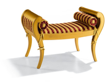 Panchetta arte povera art. 2212 laccata oro con tessuto a righe rosse